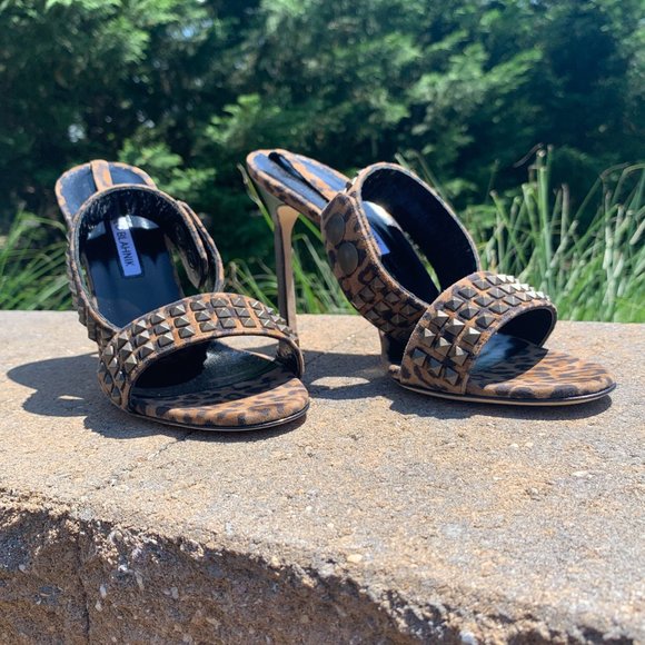 Manolo Blahnik Rocco Studded-toe Heeled Sandal in - Picture 3 of 11